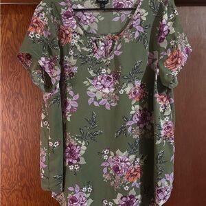 Floral Green and Purple Women's Top